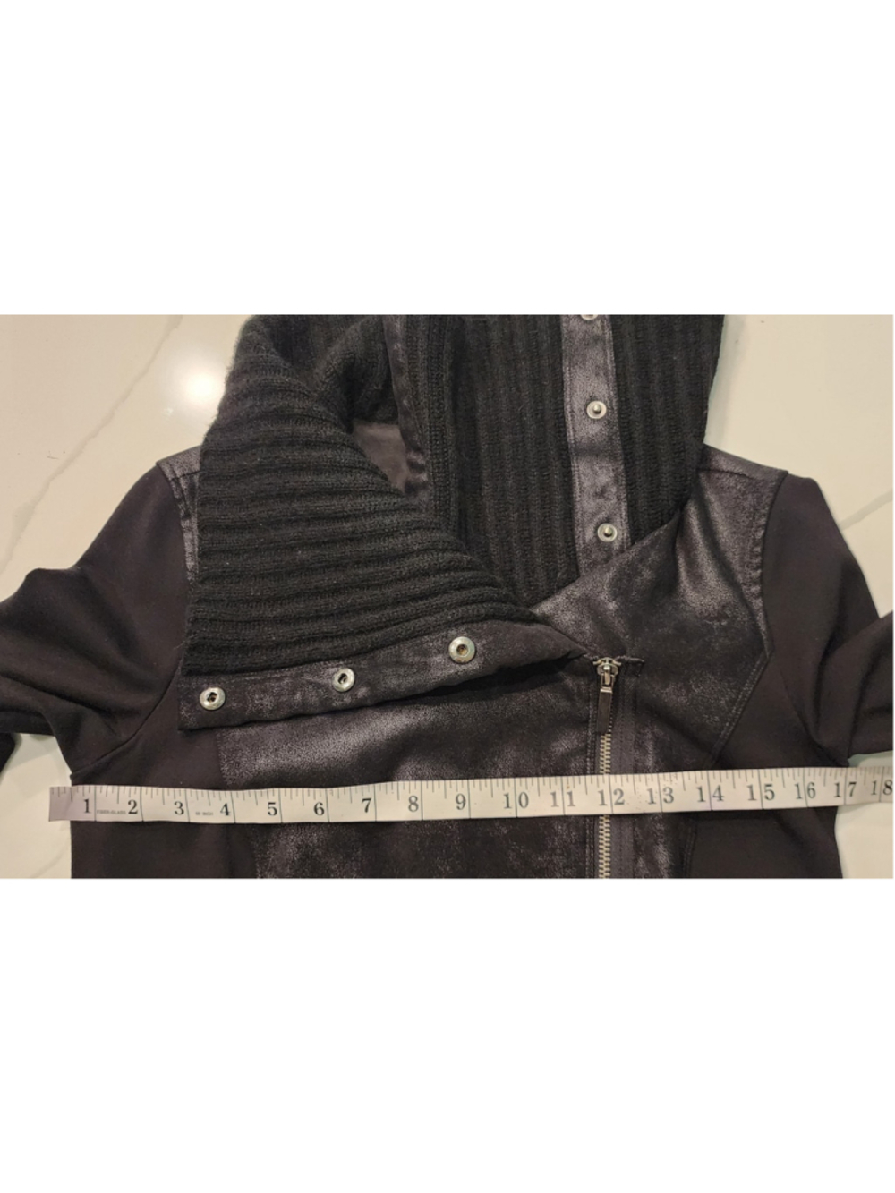 Armani Exchange Black Asymmetric Zip Jacket M Knit Cowl Faux Suede Leather Moto - Picture 12 of 14